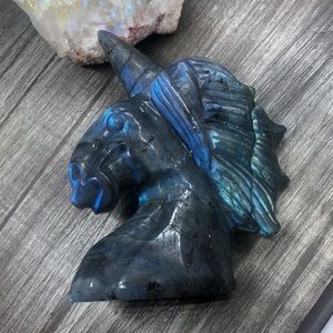 Hand carved blue labradorite unicorn magic crystal